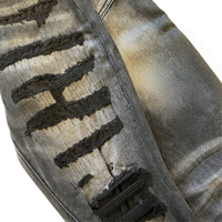Jean slim en denim pour homme, style Y2K, streetwear, hip-hop, avec appliques et patchwork, effet usé, pour soirée
