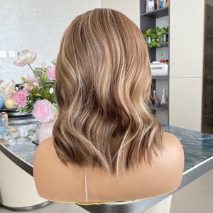Wholesale Brown with Blonde Highlight Color Short Loose Curly Middle Part 13x4 Lace Front <b>Synthetic</b> <b>Wig</b> for Black Women - Product Image 6