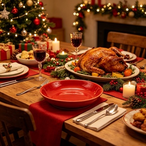 Assiettes de Noël rouges en gros, assiettes de présentation pour mariage, ensembles d'assiettes festives, <span class=keywords><strong>vaisselle</strong></span> en <span class=keywords><strong>porcelaine</strong></span> pour la maison, pour cadeaux/fêtes - Product Image 1