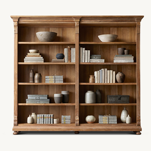 Librería de Roble Americano Estilo RH de Lujo, Estante de Doble Sección a Medida, Biblioteca de Madera Ecológica de Primera Calidad - Product Image 1
