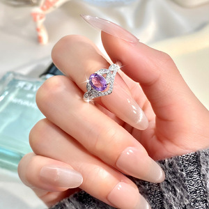 8 Trend 925 <b>Silver</b> 5*7mm Oval Cut Crystal Finger <b>Ring</b> Adjustable Natural <b>Stones</b> Women's bridal jewelry wedding evening - Product Image 4