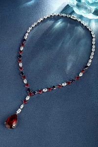 Delicado brillo joyería 925 plata esterlina S925 plata esterlina pera rubí sintético y zafiro Collar para mujer - Product Image 2