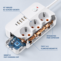 Prise d'extension sur mesure avec fiche UE, 3 prises, 4 ports USB-A + 1 port USB-C, adaptateur 220V/110V, câble de 2m, 10A, en cuivre/laiton, durable, PP/ABS