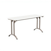 Table de conférence rectangulaire, plateau blanc aux coins arrondis, pieds métalliques courbés, bureau commercial pour réunions et écoles