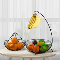 Panier à fruits noir à 2 niveaux réglable, en fil métallique, fer à friser avec cintre banane, pour la maison et l'hôtel