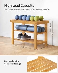 Bamboo Shoe Rack <strong>Bench</strong> for <strong>Hallway</strong> Living Room 3-Tier Bamboo Shoe Storage Organizer Wooden Shoe Shelf Bamboo Storage Holder - Product Image 4
