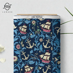 Tela de Algodón Orgánico de Lujo, Ligera, Tejida, con Estampado Digital, de Secado Rápido, Transpirable, con Diseño de Ancla Marina y Flores Pequeñas - Product Image 2