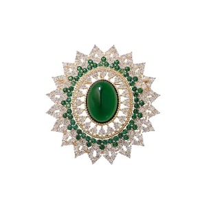 ZF Sofisticada Liga Oval Real Broche Zircão Esmeralda Vintage Luxuoso Exquisite Suit Acessório - Product Image 5