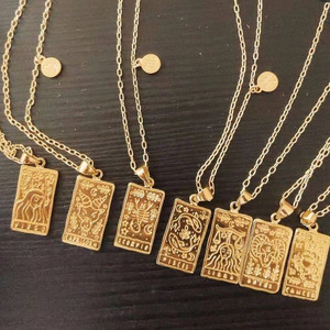 Kalung Zodiak Kotak 12 Besi Tahan Karat, Kalung Zodiak <span class=keywords><strong>Tarot</strong></span> Populer IP 18K Lapis Emas - Product Image 1