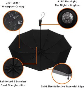Parapluie pliant entièrement automatique personnalisé avec logo, lampe torche LED intégrée, vente en gros du fabricant, modèle unique et très demandé - Product Image 4