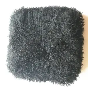 Housse de coussin en fourrure d'agneau véritable en peluche de luxe en gros longue pile en peau de mouton housse de coussin en fourrure