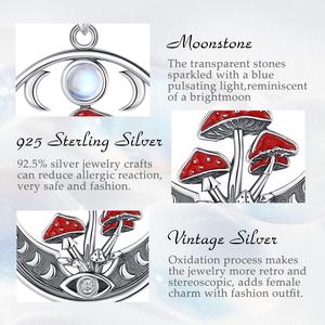 Collar Changda Vintage <span class=keywords><strong>de</strong></span> Plata <span class=keywords><strong>de</strong></span> Ley 925 con Cadena <span class=keywords><strong>de</strong></span> Eslabones y Colgante <span class=keywords><strong>de</strong></span> Hongo Mágico con Fases Lunares, Ideal para Compromiso, Boda o Fiesta - Product Image 5