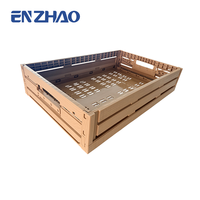 Caisse en plastique pliable à grain de bois durable, boîte de rangement pliable empilable avec roues pour supermarché et usage commercial