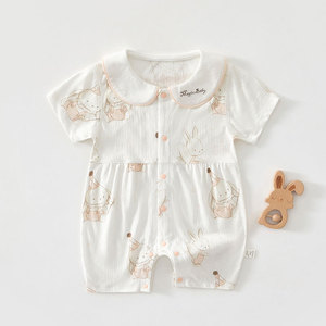 Combinaison à manches courtes pour bébé, en coton fin, unisexe, combinaison d'été respirante, combinaison de ramper pour nouveau-né - Product Image 3
