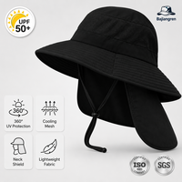 Sombrero de Sol Bajiangren Negro para Exteriores con Solapa para el Cuello, Protección UV UPF 50+, Impermeable, Transpirable, con Malla Táctica, Gorra de Senderismo, Venta al Por Mayor