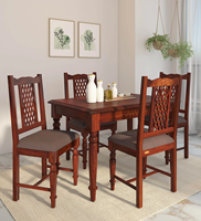 Ensemble de table à manger en bois de Sheesham poli pour 4 personnes avec chaises, meubles en bois massif, style moderne pour la salle à manger à domicile ou le restaurant