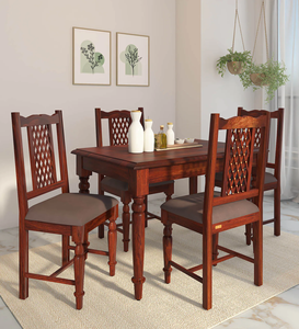Sheesham <b>Wood</b> Polished 4 Seater Dining <b>Table</b> Set with Chairs <b>Solid</b> <b>Wood</b> Furniture Modern Home Dining Room Restaurant - Product Image 5