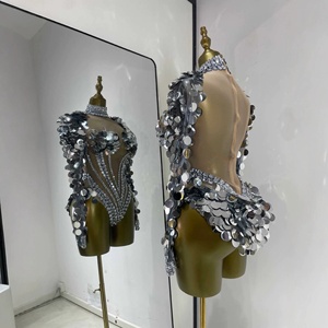 Costume da donna sexy Kpop con paillettes, strass, rete trasparente in vita, tuta intera per bar, GOGO, <span class=keywords><strong>DJ</strong></span> - Product Image 3
