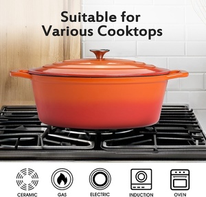 Couvercle de <span class=keywords><strong>cocotte</strong></span> ovale émaillée 8 QT avec deux poignées, revêtement antiadhésif émaillé (Orange) pour la cuisson du pain et la friture - Product Image 5