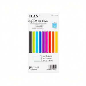 Etichetta Adesiva Ilan 12x102mm Rettangolare 9 Etichette Per Foglio 5 Fogli Colorati Per Etichette Abbigliamento - Product Image 2