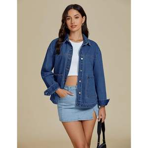 2025 femmes à la mode surdimensionné à manches longues Denim veste décontracté boutonné Shacket avec poches plaquées - Product Image 2