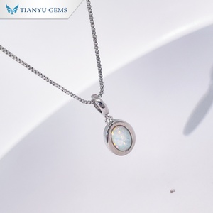 Collar con Colgante de Ópalo Ovalado en Tono Plateado Tianyu Gems para Mujer, Joyería de Moda con Engaste Minimalista - Product Image 3