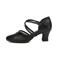 Automne Hiver Chaussures de danse latine professionnelles pour femmes Cuir ultra-fin noir avec embouts fabriqués par marque