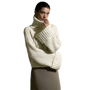 Pull côtelé à col roulé pour femme, coupe courte et ample, tricot chaud, automne hiver 2026 - Product Image 5