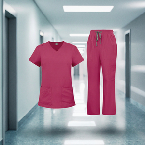 Unisex Woven Spandex Medical Scrub Set V Neck Hospital Uniform Short Sleeve <b>Top</b> and Drawstring Pants Multi Pocket Clinic Wear - Product Image 3
