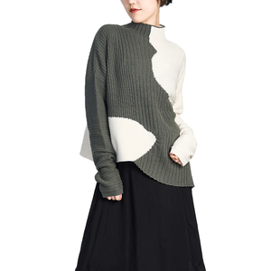 Suéteres de lana informales para mujer personalizados Colorblock Patchwork diseño cuello manga larga invierno otoño moda camisa de punto suelta - Product Image 1