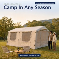 Grande tente de camping gonflable 17,28 m² en toile de coton 210G, version AB à double porte avec séparateur de pièce pour le glamping, vente en gros
