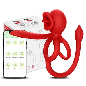 Anneau vibrant 3-en-1 pour couple, jouet sexuel <span class=keywords><strong>à</strong></span> 9 modes, double anneau pénien, stimulateur clitoridien et anal, design langue de chatte - Product Image 1