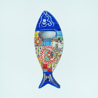 Portugal Azulejo – Porte-clés en céramique durable en forme de poisson, motif floral moderne, souvenir de voyage, gadget de bar et de cuisine