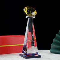 Trophée en cristal jaune transparent bleu diamant avec impression UV, design gravé portable pour les sports et les jeux