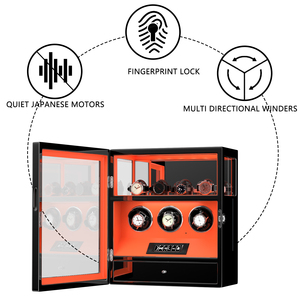 Orange Leather <strong>Box</strong> Luxury 3 6 9 Slots Wooden <strong>Watch</strong> <strong>Winder</strong> <strong>Box</strong> Smart Fingerprint Mechanical <strong>Watch</strong> <strong>Winder</strong> for Men or Women - Product Image 5