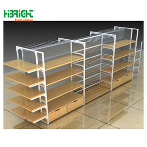 כבדים דו צדדי סופרמרקט גונדולה מדפים תצוגת מסגרת מתכת עם שילובי עץ ופלדה לשימוש בחנות - Product Image 2