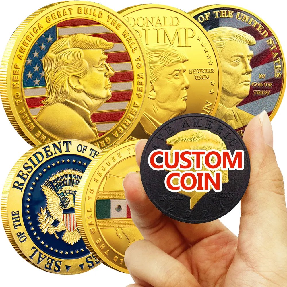 2024 su misura in acciaio inossidabile nero e oro collezionista commemorativo oro oro da collezione oro Donald Custom sfida moneta