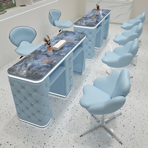 โต๊ะทำเล็บหินอ่อนสีชมพูทันสมัย พร้อมเก้าอี้หมุนและลิ้นชักเก็บของ - Product Image 5