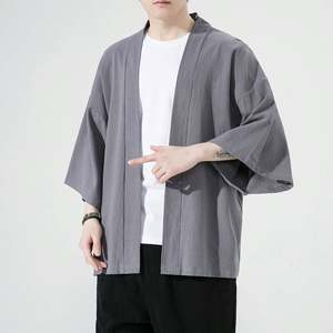 HANO-<span class=keywords><strong>Kimono</strong></span> <span class=keywords><strong>japonais</strong></span> léger pour homme, vêtement décontracté à point ouvert, Yukata, mode noir, cardigan, manches, vêtements d'extérieur, vacances d'été - Product Image 2