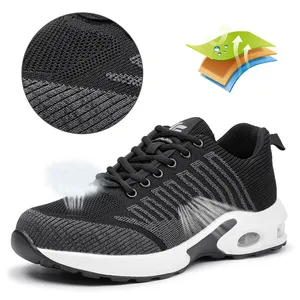 JIANKUN Unisex scarpe di sicurezza ad alta elasticità certificate con cuscinetto d'aria suola in acciaio punta Anti-fracassatura maglia in PU Anti-foratura