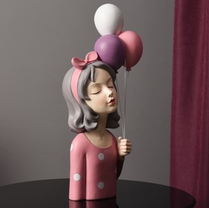 Scultura in Resina Ragazza Sognante con Palloncini - Statua d'Arte Moderna per Cameretta, Soggiorno, Giardino, Veranda e Decorazione Regalo - Product Image 1
