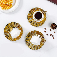 Ensemble de tasses à expresso réutilisables en céramique plaquée or, design arabe, 6 pièces, 90 ml, tasse à café avec soucoupe