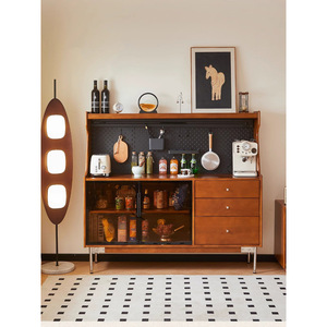 Solid Wood <b>Sideboard</b> Wall Cabinet Boxwood Color <b>Kitchen</b> Storage With Glass Doors And Drawers - Product Image 1