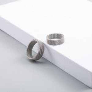 Trendy <b>Titanium</b> Steel Woven Mesh <b>Ring</b> Unisex Plain Band Fashion Jewelry Gift - Product Image 2