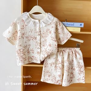 Abbigliamento da Casa per Bambini, Set a Maniche Corte in <span class=keywords><strong>Cotone</strong></span> Stampato a Doppio Strato per Ragazzi e Ragazze, <span class=keywords><strong>Pigiama</strong></span> Estivo Leggero per Neonati - Product Image 5