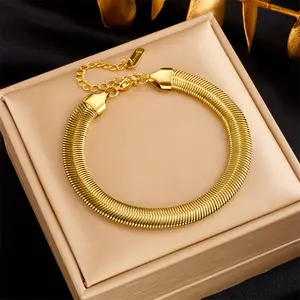 Trendy Fashion Adjustable 18k Gold Plated Tarnish Free Stainless Steel Snake Chain Bracelet For Women