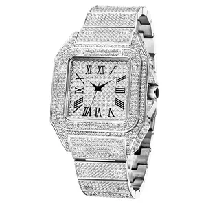 Iced Out Diamond Men Wrist Quartz Watch Luxury Body Jewelry Roman Number Square Dial Watches Mens Creative Wristwatches