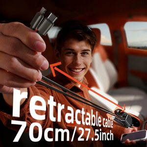 48W 4 In 1 Fast Car Charger Featuring 70cm Dual Retractable Type-<b>C</b> <b>Cables</b> Lighting <b>Cables</b> 1 Additional type-<b>c</b> and 1 <b>USB</b> <b>Charging</b> - Product Image 6