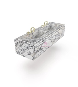 Lavabo Sospeso di Lusso Personalizzabile in Marmo Rosa Cristallo da 72 Pollici con Gonna da 16 Pollici per Bagni Residenziali su Misura e Commerciali di Boutique - Product Image 2