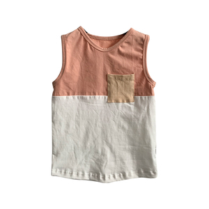 Chemise d'été décontractée personnalisée sans manches pour bébé garçon tricotée en coton à blocs de couleurs maillot de corps épaules muscles - Product Image 2
